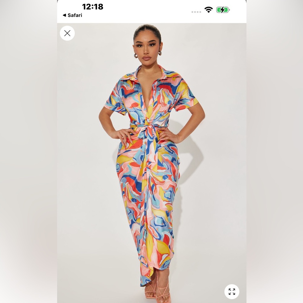 Fashion Nova Multicolor Swirl Midi Dress - Pink, Blue, Yellow